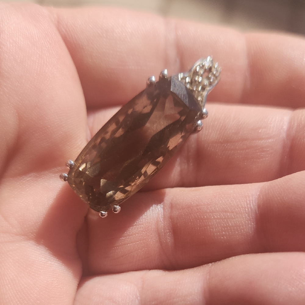 Sterling Silver And Smoky Quartz pendant with Sparkling Accents